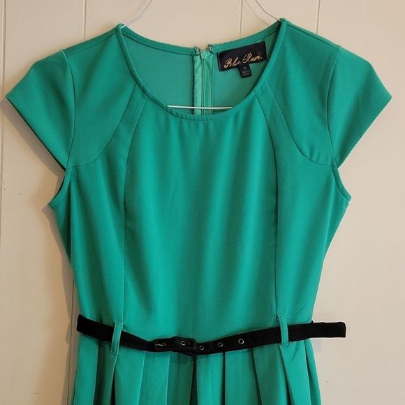 Blue Rain belted flare dress Medium - Picture 3 of 7